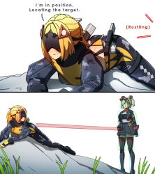 burnice_white dorahdew long_hair looking_back medium_hair multiple_girls trigger_(zenless_zone_zero) visor zenless_zone_zero