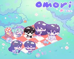  20025950_(lofter) 2girls 4boys :3 :d ^_^ absurdly_long_hair anger_vein antenna_hair apple aqua_dress arm_support aubrey_(headspace)_(omori) aubrey_(omori) banana bare_legs barefoot basil_(headspace)_(omori) basil_(omori) black_eyes black_hair black_shirt black_shoes black_sweater_vest black_thighhighs blue_flower blue_overalls blue_rose blush bow brother_and_sister brothers bush buttons camera candy checkered_clothes checkered_shirt chibi chibi_only chocolate_chip_cookie closed_eyes closed_mouth collared_shirt colored_skin commentary cookie cooler copyright_name crossed_arms cup dot_mouth dot_nose double-parted_bangs dress drinking_straw empty_eyes flower flower_wreath food fruit full_body grapes grass green_hair green_shirt grey_eyes hair_behind_ear hair_between_eyes hair_bow halftone hand_on_another&#039;s_head head_wreath hero_(headspace)_(omori) hero_(omori) highres holding holding_camera holding_cookie holding_food holding_stuffed_toy kel_(headspace)_(omori) kel_(omori) knee_up kneeling knees_up knife leaf long_hair long_sleeves looking_at_another mari_(headspace)_(omori) mari_(omori) mr._plantegg_(omori) multiple_boys multiple_girls neckerchief no_pupils notice_lines omori omori_(omori) open_mouth outdoors outline overall_shorts overalls pants picnic_basket picnic_blanket pink_bow pink_flower pink_rose pink_skirt pinstripe_pants pinstripe_pattern pinstripe_shirt pinstripe_shorts purple_flower purple_hair purple_shorts red_neckerchief rose shirt shoes short_dress short_hair short_sleeves shorts siblings simple_background sitting skirt sleeveless sleeveless_dress sleeveless_shirt smile sprout_mole standing standing_on_one_leg stuffed_eggplant stuffed_toy sweater_vest symbol-only_commentary thigh-highs u_u v-shaped_eyebrows very_long_hair very_short_hair white_flower white_outline white_pants white_shirt white_shorts white_skin wrapped_candy 