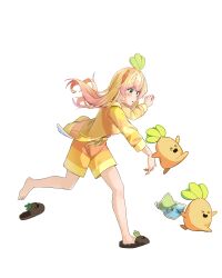  &gt;_&lt; 1girl ^_^ absurdres blonde_hair brown_shoes closed_eyes commentary_request crying floating_hair full_body gradient_hair green_eyes hairband highres holding holding_hands holding_map hololive jumping long_hair looking_at_another map momosuzu_nene multicolored_hair nekko_(momosuzu_nene) official_alternate_costume official_alternate_hairstyle orange_hairband orange_pajamas pajamas pink_hair running shoes sidelocks simple_background slippers soredmaru virtual_youtuber white_background 