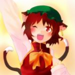  brown_hair cat_ears cat_tail chen china_dress chinadress chinese_clothes earrings hat jewelry ribbon ribbons short_hair soubi tail touhou 