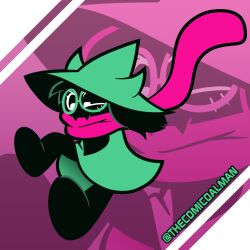  1:1 1boy 2023 2d animal_ears anthro artist_name barefoot black_fur deltarune digital_media droopy_ears fangs floppy_ears full_body furry furry_male glasses goat goat_boy green_hat green_robe grey_background hat highres horns male male_focus male_only pink_scarf ralsei ralsei_(hat) robe round_eyewear scarf simple_background solo thecomicoalman utdr_(toby_fox) wizard_hat zoom_layer 
