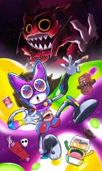  absurdres armor brown_hair caine_(the_amazing_digital_circus) candy candy_corn chocodan_(brown_chocolate) commentary cosplay crossover english_commentary food gangle_(the_amazing_digital_circus) gochizo gummigoo hebinalmeog highres jax_(the_amazing_digital_circus) kamen_rider kamen_rider_bitter_gavv kamen_rider_bitter_gavv_(cosplay) kamen_rider_bitter_gavv_(sparkingummy_form) kamen_rider_gavv kamen_rider_gavv_(cosplay) kamen_rider_gavv_(poppingummy_form) kamen_rider_gavv_(series) looking_at_viewer open_mouth pomni_(the_amazing_digital_circus) poppingummy poster_parody princess_loolilalu_(the_amazing_digital_circus) purple_armor red_armor sharp_teeth teeth the_amazing_digital_circus the_fudge_(the_amazing_digital_circus) tokusatsu 