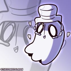  0_0 1other 2023 2d ambiguous_gender artist_name aura crying digital_media full_body ghost gradient_background grey_background hat heart highres napstablook open_mouth other_focus purple_background simple_background solo tears thecomicoalman top_hat two-tone_background undertale utdr_(toby_fox) zoom_layer 
