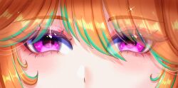  1girl absurdres english_commentary eye_focus green_streaks highres hololive hololive_english looking_at_viewer nieien orange_hair pink_eyes solo takanashi_kiara virtual_youtuber 