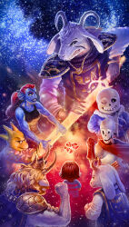  1other 2018 2d 3girls 4boys alphys alternate_form ambiguous_gender animal_ears anthro armor asgore_dreemurr asriel_dreemurr asriel_dreemurr_(god_of_hyperdeath) beard black_eyepatch black_sclera black_shorts black_tank_top blonde_hair blue_jacket blue_pants blue_shirt blue_shorts blue_skin broken_heart brothers brown_hair buck_teeth cape child clenched_hand coat colored_sclera colored_skin delta_rune_(symbol) delta_rune_print digital_media dinosaur dinosaur_girl double_horizontal_stripe droopy_ears ear_fins everyone eyepatch face_mark facial_hair fangs female fins fish fish_girl flexing floppy_ears frisk_(undertale) furry furry_female furry_male glasses gloves glowing goat goat_boy goat_ears goat_girl goat_horns head_fins heart height_difference high_ponytail holding holding_sword holding_weapon hood hood_down hooded_jacket horizontal-striped_clothes horns human humanoid jacket lab_coat lizard lizard_girl long_hair long_sleeves male mammal mateusz_wisniewski monster monster_boy monster_girl multiple_boys multiple_girls open_clothes open_jacket pants papyrus_(undertale) pink_stripes ponytail purple_robe red_cape red_gloves red_hair reptile reptile_girl robe sans_(undertale) scalie sharp_teeth shirt short_hair shorts siblings single_vertical_stripe skeleton slit_pupils striped_clothes striped_shirt striped_shorts sword tank_top tears teeth toriel two-tone_shirt undead undertale undyne utdr_(toby_fox) vertical-striped_clothes vertical-striped_shorts weapon white_armor white_coat white_fur white_hood white_horns white_shirt white_stripes yellow_sclera yellow_skin yellow_teeth 