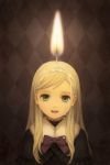  bow candle child creepy fire flame green_eyes hairband kirobaito original personification smile surreal tears wax 