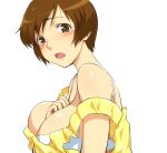 blush bra breasts brown_eyes brown_hair hairu huge_breasts large_breasts lingerie open_mouth short_hair super_real_mahjong tears toyohara_etsuko toyohara_etuko underwear