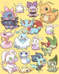  &gt;_&lt; 2027_(submarine2027) =3 ^_^ altaria alternate_color axew black_eyes chibi closed_eyes commentary_request dragon_wings dragonair dragonite dratini fangs flygon flying_sweatdrops full_body gen_1_pokemon gen_3_pokemon gen_5_pokemon gen_6_pokemon goodra goomy green_eyes hydreigon looking_to_the_side looking_up mouth_drool no_humans noibat one_eye_closed open_mouth pokemon pokemon_(creature) salamence shiny_pokemon sitting sleeping sliggoo sweatdrop tongue tongue_out u_u wings yellow_background yellow_sclera zzz 