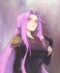  1girl absurdres arqa black_gloves commentary english_commentary fate/stay_night fate_(series) final_fantasy final_fantasy_xiv fingerless_gloves gloves hair_intakes highres long_hair looking_at_viewer medusa_(shingeki_no_bahamut) parted_lips purple_hair solo very_long_hair violet_eyes 