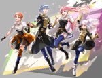  4girls black_gloves blue_hair blue_legwear boots braid brown_eyes cbe39373 crown_braid fire_emblem fire_emblem:_three_houses garreg_mach_monastery_uniform gloves high_heel_boots high_heels highres hilda_valentine_goneril holding_hands knee_boots leonie_pinelli long_hair long_sleeves lysithea_von_ordelia marianne_von_edmund multiple_girls orange_eyes orange_hair pink_eyes pink_hair short_hair thigh-highs twintails uniform white_hair 