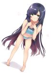  1girl bangs bare_legs bare_shoulders barefoot black_hair blue_bra blue_panties blush bra feet full_body gradient_hair green_eyes hands_up heart kantai_collection long_hair looking_at_viewer matsuwa_(kantai_collection) multicolored_hair navel panties parted_lips pink_hair purple_hair rizzl sidelocks simple_background solo standing stomach tareme thighs toes underwear white_background 