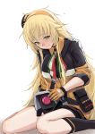  absurdres baggy_clothes blonde_hair cracked_lens dinergate_(girls_frontline) girls_frontline gloves green_eyes hairband highres italian_flag italian_flag_neckwear jacket kuro_(zhurunbo1997) long_hair messy_hair orange_cardigan orange_hairband orange_jacket orange_sailor_collar s.a.t.8_(girls_frontline) sailor_collar sangvis_ferri shotgun_shells skirt very_long_hair 