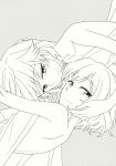  alice_margatroid blanket doujinshi greyscale hand_on_another&#039;s_face highres izayoi_sakuya megumiya monochrome short_hair smile tagme touhou yuri 