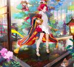  apron architecture benienma_(fate/grand_order) bird bridge east_asian_architecture fate/grand_order fate_(series) fionn_mac_cumhaill_(fate/grand_order) fish hat japanese_clothes kimono kiyohime_(fate/grand_order) lamp mash_kyrielight namie-kun ohitsu platform_footwear red_eyes redhead rice_spoon sparrow tomoe_gozen_(fate/grand_order) tree wide_sleeves 