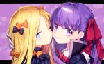 abigail_williams_(fate/grand_order) bangs bb_(fate)_(all) bb_(fate/extra_ccc) bbci black_bow black_coat black_dress blonde_hair blue_eyes blush bow breasts closed_mouth dress fate/extra fate/extra_ccc fate/grand_order fate_(series) forehead gloves hair_ribbon letterboxed long_hair long_sleeves looking_at_viewer multiple_bows neck_ribbon orange_bow parted_bangs polka_dot polka_dot_bow popped_collar purple_background purple_hair red_ribbon ribbed_dress ribbon smile very_long_hair violet_eyes white_gloves 