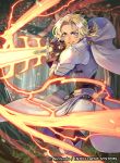  armored_boots blonde_hair blue_eyes boots breastplate brown_gloves capelet catherine_(fire_emblem) cowboy_shot day electricity fire_emblem fire_emblem:_three_houses fire_emblem_cipher forest gloves glowing glowing_weapon grass grin hair_ribbon leather leather_gloves lips nature official_art outdoors parted_lips ponytail ribbon short_hair smile sword teeth tvzyon waist_cape watermark weapon 