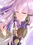  1girl closed_eyes closed_mouth crying fire_emblem fire_emblem:_three_houses hair_ornament konoha2014 long_hair long_sleeves lysithea_von_ordelia petals solo upper_body white_hair 