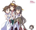  4girls ahoge alternate_eye_color black_hair blue_eyes brown_eyes brown_hair double_bun haruna_(kantai_collection) hiei_(kantai_collection) ido_(teketeke) kantai_collection kirishima_(kantai_collection) kongou_(kantai_collection) long_hair multiple_girls short_hair 