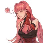  1girl earrings fire_emblem fire_emblem:_three_houses gloves heart highres hilda_valentine_goneril jewelry kirr_rr long_hair parted_lips pink_eyes pink_hair ponytail red_gloves simple_background solo spoken_heart upper_body white_background 