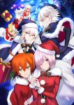  1girl altera_(fate) altera_the_santa artoria_pendragon_(all) bangs blush breasts fate/grand_order fate_(series) fujimaru_ritsuka_(female) highres jeanne_d&#039;arc_(alter)_(fate) jeanne_d&#039;arc_(fate)_(all) large_breasts long_hair long_sleeves looking_at_viewer mash_kyrielight medium_breasts nero_claudius_(fate) nero_claudius_(fate)_(all) saber_alter shiguru short_hair smile 