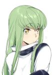  1girl ? bangs c.c. closed_mouth code_geass creayus eyebrows_visible_through_hair eyes_visible_through_hair green_hair grey_background hair_between_eyes long_hair looking_to_the_side shiny shiny_hair simple_background solo straight_hair upper_body yellow_eyes 