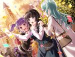 3girls bang_dream! black_hair blush dress long_hair official_art shirokane_rinko violet_eyes