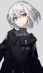  black_jacket closed_mouth earrings jacket jewelry looking_at_viewer nagishiro_mito project_a.i.d red_eyes short_hair sweater tagme turtleneck turtleneck_sweater white_hair 
