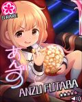  blonde_hair blush brown_eyes character_name dress futaba_anzu idolmaster idolmaster_cinderella_girls long_hair smile stars twintails 