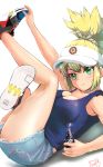  1girl blonde_hair dr._stone green_eyes kohaku_(dr._stone) picolette_xiii shoes smile sneakers solo tagme thighs 