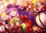  &gt;_&lt; 6+girls 60mai :d alternate_costume apron bangs bat_wings beret bespectacled black_bow blonde_hair blue_eyes blue_hair blunt_bangs bow braid character_doll commentary_request confetti crystal demon_wings eyebrows_visible_through_hair fan fang flandre_scarlet folding_fan frilled_apron frills glasses green_headwear hair_bow hat head_wings holding holding_fan hong_meiling izayoi_sakuya japanese_clothes kimono kirisame_marisa koakuma lap_pillow maid maid_apron maid_headdress mob_cap multiple_girls one_side_up open_mouth patchouli_knowledge puffy_short_sleeves puffy_sleeves purple_hair red-framed_eyewear red_eyes red_kimono red_vest redhead remilia_scarlet shirt short_hair short_sleeves sidelocks silver_hair skin_fang smile star touhou twin_braids upper_body vest violet_eyes waist_apron white_apron white_headwear white_shirt wings 