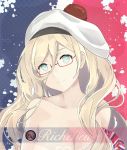  1girl blonde_hair blue_eyes breasts cake_no_shaberu hair_between_eyes hat kantai_collection large_breasts long_hair looking_at_viewer richelieu_(kantai_collection) smile solo 