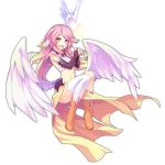  1girl angel_wings breasts bridal_gauntlets crop_top cross drooling feathered_wings full_body gradient_eyes gradient_hair halo happy jibril_(no_game_no_life) large_breasts long_hair low_wings magic_circle midriff mismatched_legwear multicolored multicolored_eyes multicolored_hair navel neps-l no_game_no_life open_mouth orange_eyes pink_hair sideboob smile solo symbol-shaped_pupils transparent_background very_long_hair white_wings wing_ears wings yellow_eyes 