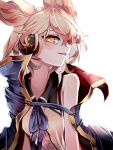  1girl blonde_hair breasts cape earmuffs fall_dommmmmer highres open_eyes open_mouth short_hair small_breasts touhou toyosatomimi_no_miko upper_body yellow_eyes 