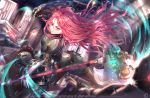  1girl absurdres ass bad_anatomy belt black_gloves brown_legwear character_name constance_(iron_saga) gauntlets gloves highres iron_saga long_hair motion_blur pantyhose pink_eyes pink_hair thighband_pantyhose very_long_hair xianyujun_sam 