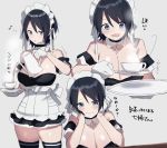  black_hair black_legwear blue_eyes breasts cup gloves headband large_breasts looking_at_viewer maid maid_dress maid_headdress mashiro_(rikuya) neck_ribbon open_mouth original ribbon short_hair siblings smile tea teacup teapot thigh-highs thighs twins white_gloves white_ribbon 