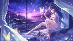  1girl absurdres bare_arms bare_legs bare_shoulders barefoot bug butterfly cat cellphone feet highres insect long_hair night original phone rj_(lingshih10) star violet_eyes 