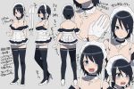  1girl black_hair black_legwear blue_eyes breasts character_sheet gloves headband high_heels large_breasts looking_at_viewer maid maid_dress mashiro_(rikuya) open_mouth original ribbon short_hair siblings smile staring thigh-highs thighs twins white_gloves white_ribbon 