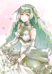  1girl bangs bare_shoulders breasts circlet closed_mouth ebi_puri_(ebi-ebi) fire_emblem fire_emblem_echoes:_shadows_of_valentia flower green_eyes green_hair holding long_hair looking_at_viewer medium_breasts solo tatiana_(fire_emblem) upper_body 