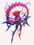 1boy character_name eternatus gen_8_pokemon grey_background harurie highres legendary_pokemon male_focus open_mouth personification pokemon pokemon_(creature) simple_background solo spikes spiky_hair tail 