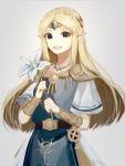  1girl :d alternate_color bead_necklace beads belt blonde_hair blue_flower bracer braid circlet crown_braid cute dress elf flower forehead_jewel grey_background holding holding_flower hylian jewelry long_hair necklace nintendo_ead open_mouth parted_lips pointy_ears princess_zelda short_hair shoulder_armor sidelocks silent_princess_flower simple_background smile solo spaulders super_smash_bros. tabard tete_tuyuten the_legend_of_zelda the_legend_of_zelda:_a_link_between_worlds the_legend_of_zelda:_a_link_to_the_past the_legend_of_zelda:_breath_of_the_wild thick_eyebrows very_long_hair white_dress 