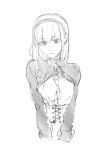  1girl breasts closed_mouth commentary_request hairband highres kotoyama looking_at_viewer monochrome short_hair simple_background sketch solo white_background 