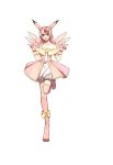  1girl absurdres animal_ears bare_shoulders brown_eyes clefable collarbone dress full_body gloves highres index_finger_raised personification pink_gloves pink_hair pokemon simple_background smile solo standing standing_on_one_leg sunuo_de_justwe_zidong_shou_huoji white_background wings 
