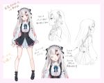 1girl :p alternate_costume blush commentary_request concept_art detached_sleeves full_body highres hololive long_hair nakiri_ayame nanakagura official_art one_eye_closed oni_horns red_eyes silver_hair simple_background solo tongue tongue_out translation_request virtual_youtuber 