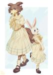  animal_ears beastars belt cherryton_school_uniform furry haru_(beastars) highres inuki_(aruurara) juno_(beastars) mary_janes rabbit rabbit_ears rabbit_girl sailor_collar school_uniform shoes wolf wolf_ears wolf_girl 