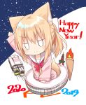  &gt;:) 1girl 2019 2020 animal_ear_fluff animal_ears arm_up bangs bow chibi closed_mouth commentary_request eyebrows_visible_through_hair fire ground_vehicle hair_between_eyes hair_bow happy_new_year highres jacket light_brown_hair long_hair long_sleeves nakkar new_year open_clothes open_jacket original outstretched_arm pink_jacket ponytail red_bow sailor_collar shirt smile solo tail torch train train_station v-shaped_eyebrows white_bow white_sailor_collar yellow_shirt 