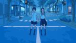  hand_holding holding_hands legs night original purimari skirt socks street traffic_light traffic_lights 