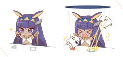  &gt;_&lt; &lt;o&gt;_&lt;o&gt; 1girl animal_ears bongo_cat_(meme) commentary dark-skinned_female dark_skin eye_beam facial_mark fate/grand_order fate_(series) hairband holding holding_staff jackal_ears like_and_retweet medjed_(fate) meme nitocris_(fate) open_mouth purple_hair rabi_(swordofthestone) staff violet_eyes 