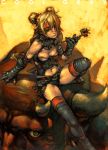  buns corset demon elbow_gloves fcp gauntlets gloves horns kiseru molten_rock monster pipe thigh-highs thighhighs 