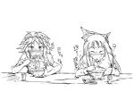  closed_eyes eating food fujiwara_no_mokou izayoi_sakuya monochrome pandemonium touhou 