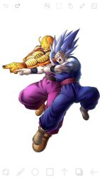  2boys antennae bald black_sash dougi dragon_ball dragon_ball_super dragon_ball_super_super_hero full_body gohan_beast grey_hair highres long_hair male_focus multiple_boys muscular muscular_male no_eyebrows orange_piccolo pants piccolo pointy_ears purple_pants purple_shirt red_eyes red_sash sash shirt simple_background son_gohan wai_(y48754085) white_background 